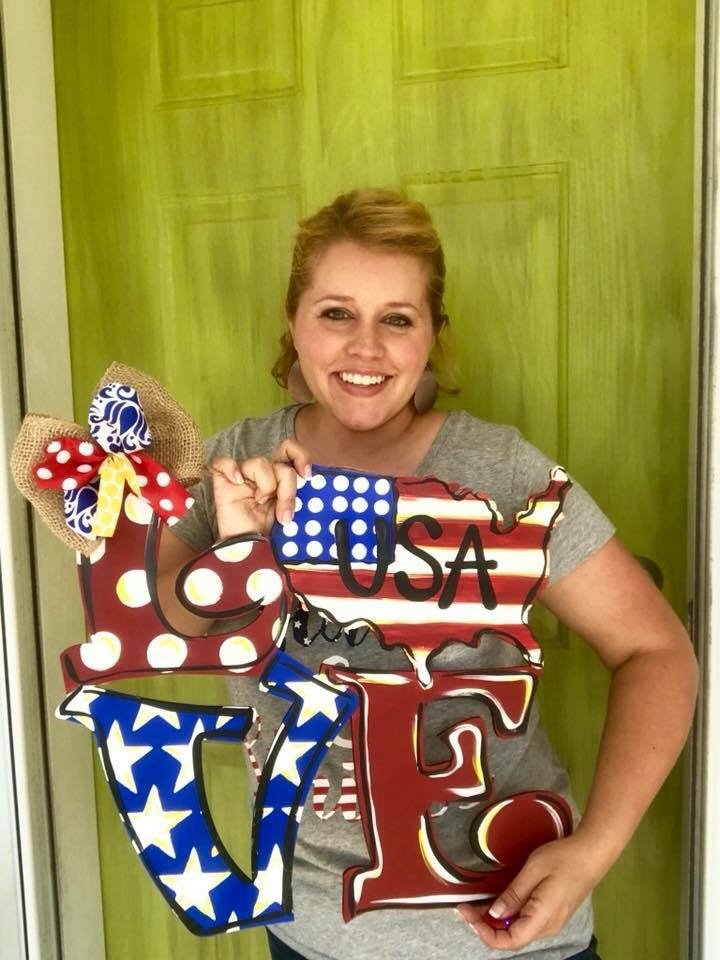 Patriotic Red White and Blue USA Painted Door Hangers by Southern ADOORnments