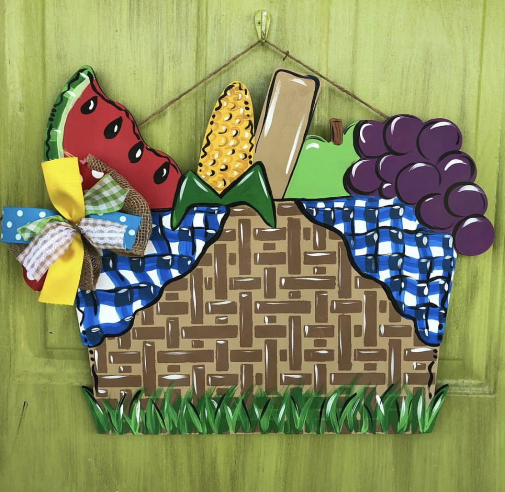 Picnic Basket Fruit Summer Painted DIY Door Hanger by Southern ADOORnments