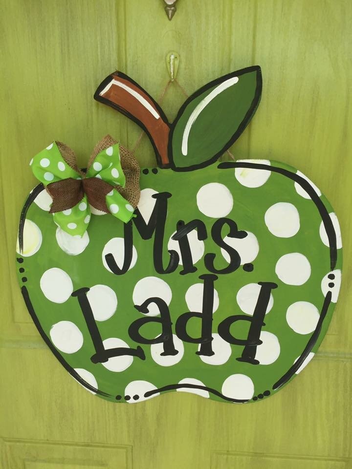 Back to School Polka Dot Teachers Apple Door Hanger by Southern ADOORnments