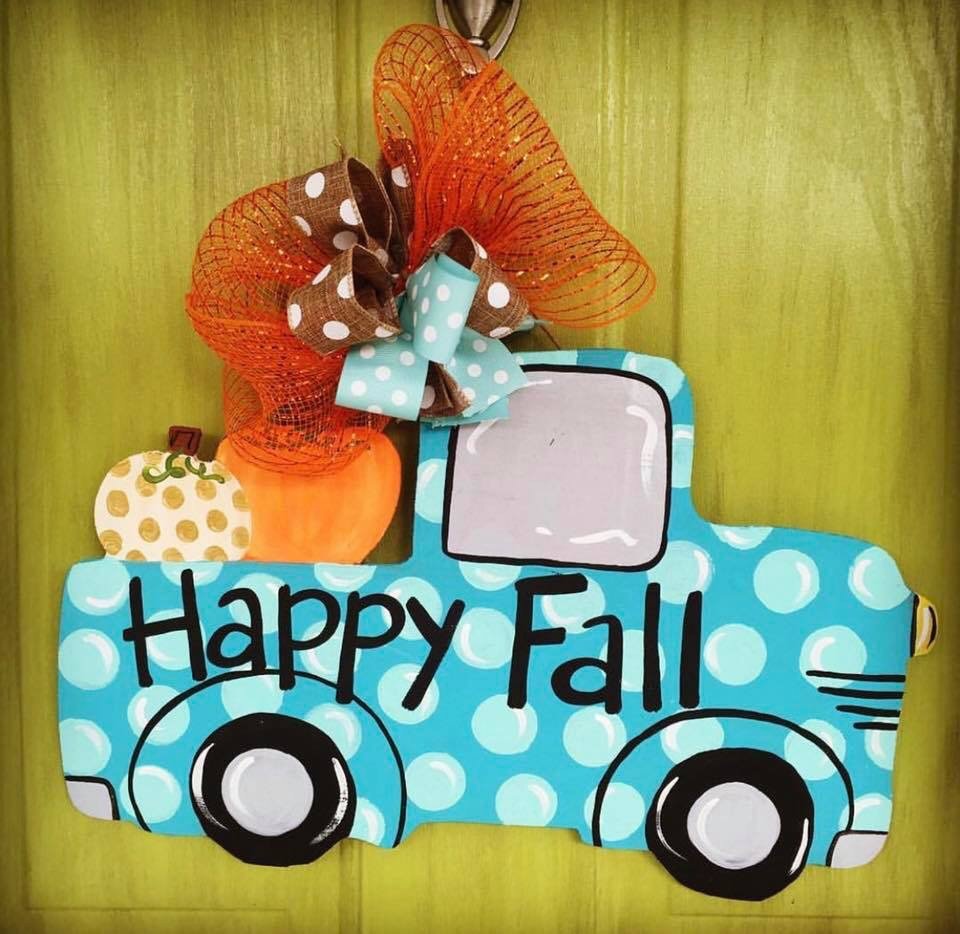 Fall Polka Dot Pickup Pumpkin Truck Autumn Door Hanger by Southern ADOORnments