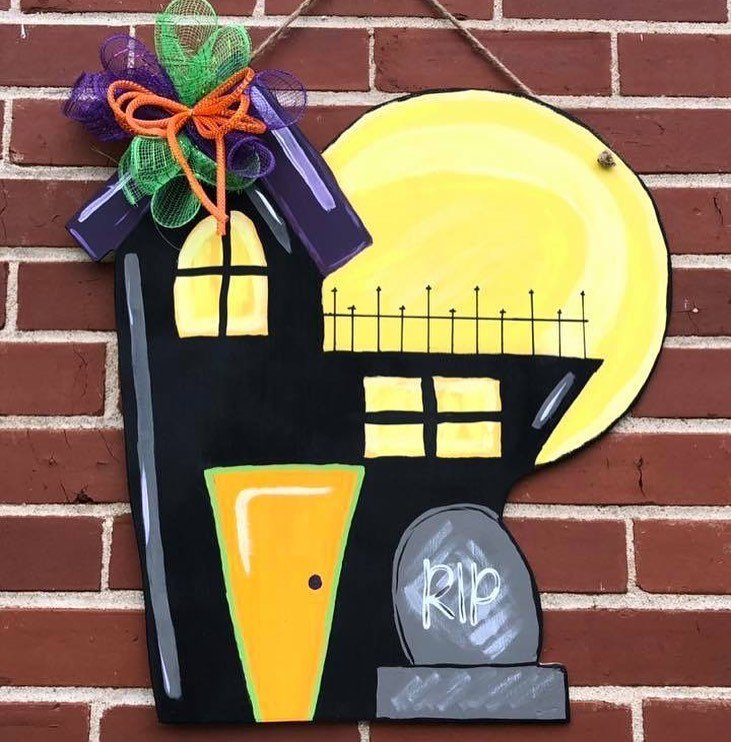 Haunted House Halloween Painted Door Hanger by Southern ADOORnments