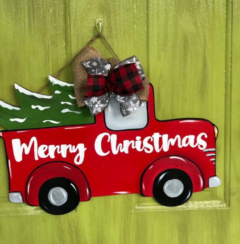 Merry Christmas Pickup Truck Tree Door Hanger by Southern ADOORnments