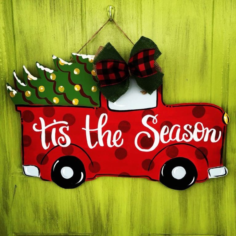 Polka Dot Pickup Truck Christmas Door Hanger by Southern ADOORnments