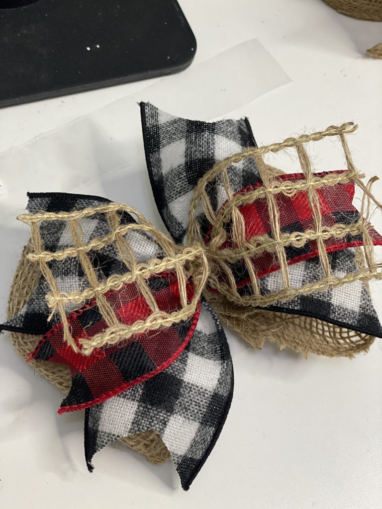 Burlap and Red and Black Buffalo Plaid Bow