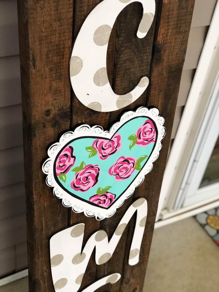Painted Heart With Roses Flowers Door Hanger