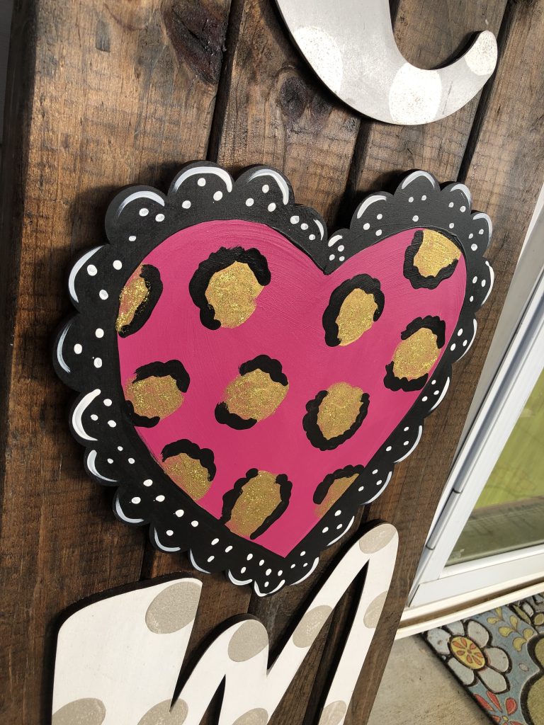 Scalloped Heart Sassy Black Pink Gold Leopard Door Hanger