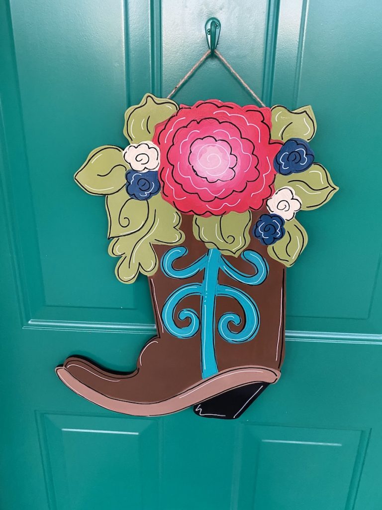 Floral Cowboy Boot on Door