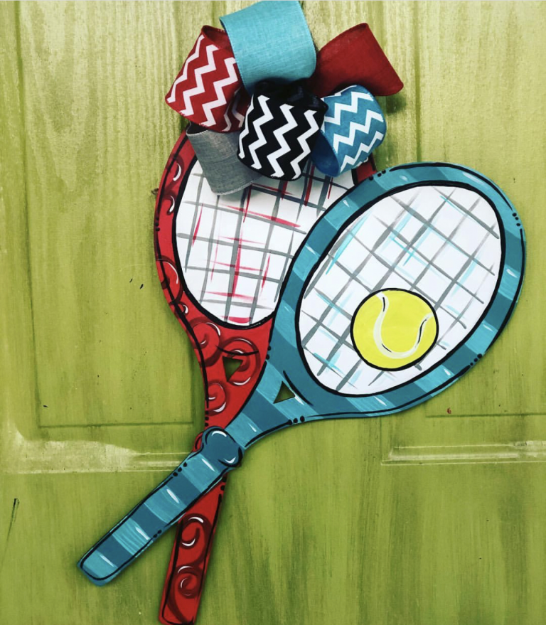 Tennis Ball Racquets Painted Sports Door Hanger