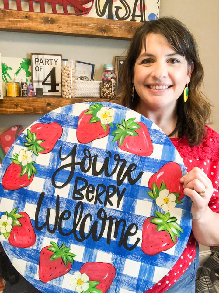 Amanda Bolding Strawberry Summer Picnic Door Hanger for Painters Clubhouse by Southern A-DOOR-nments
