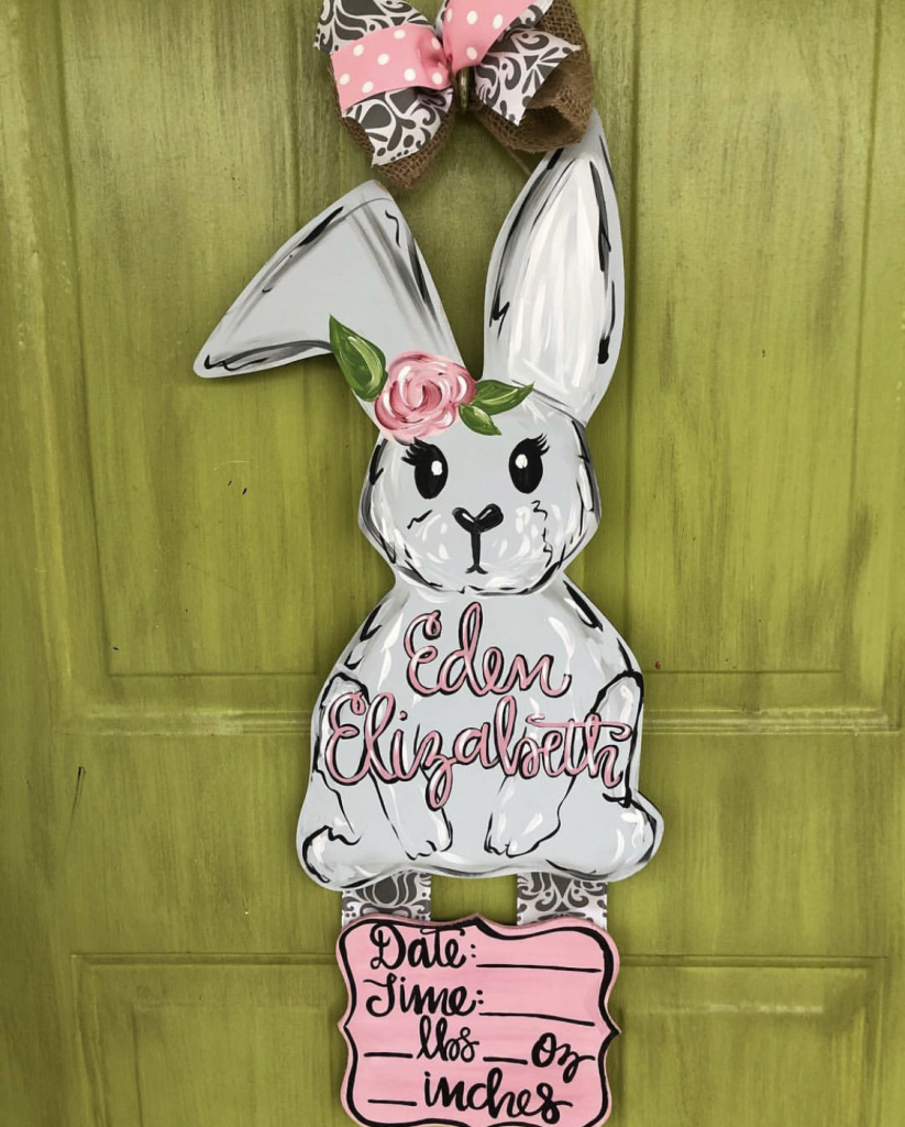 Bunny Rabbit Baby Nursery Painted Wooden Wall Sign Personalized Gift Idea by Southern ADOORnments