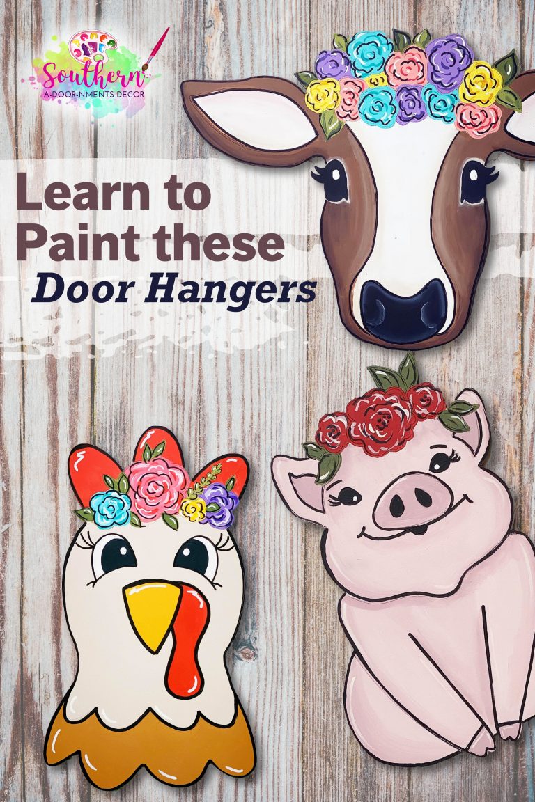 Learn to paint Floral Farm Animal Wooden Door Hangers