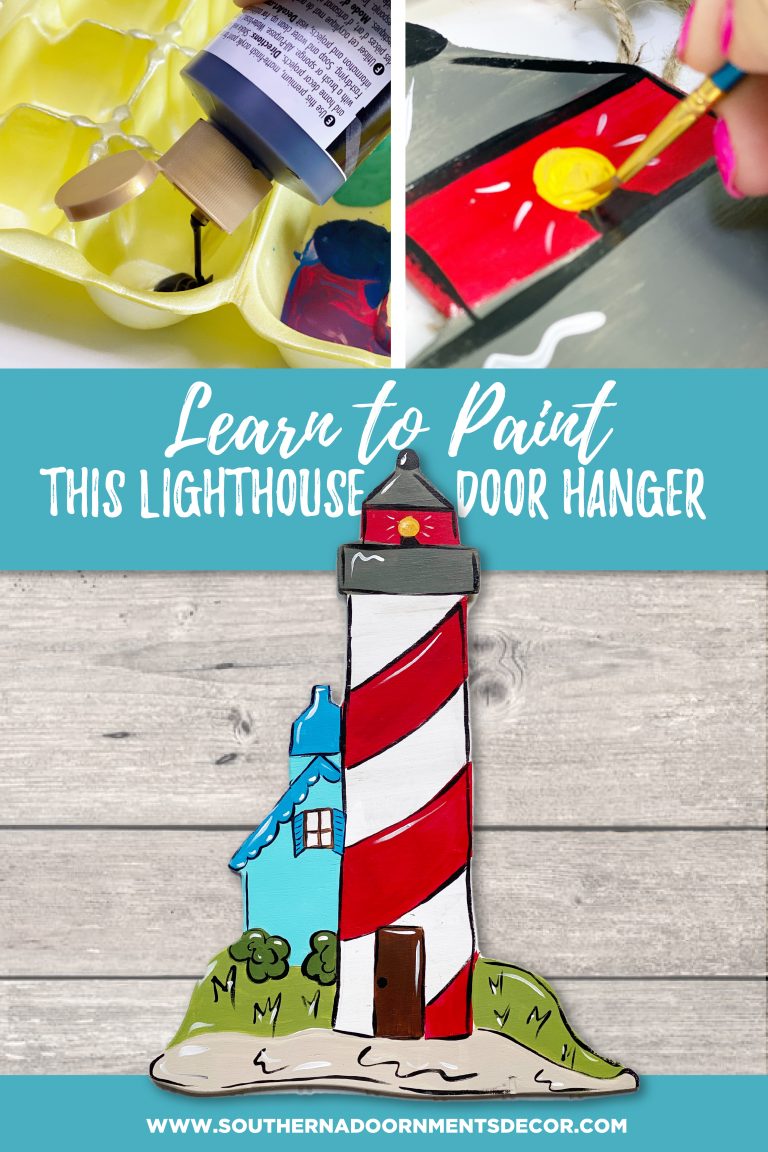 Learn to Paint Lighthouse Painted Wood Door Hanger for Summer by Southern A-DOOR-nments