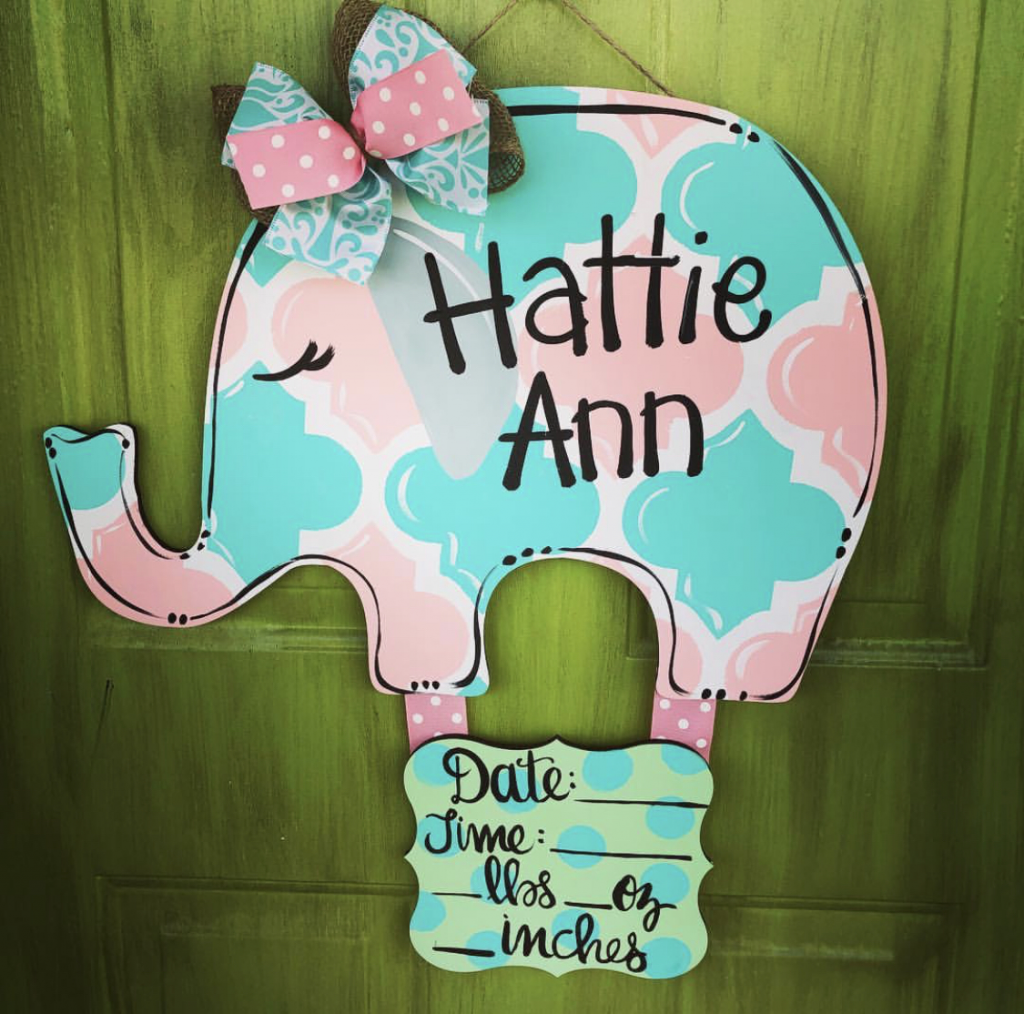 Pink Aqua Baby Girl Elephant Nursery Wall Decor DIY Painted Sign by Southern ADOORnments