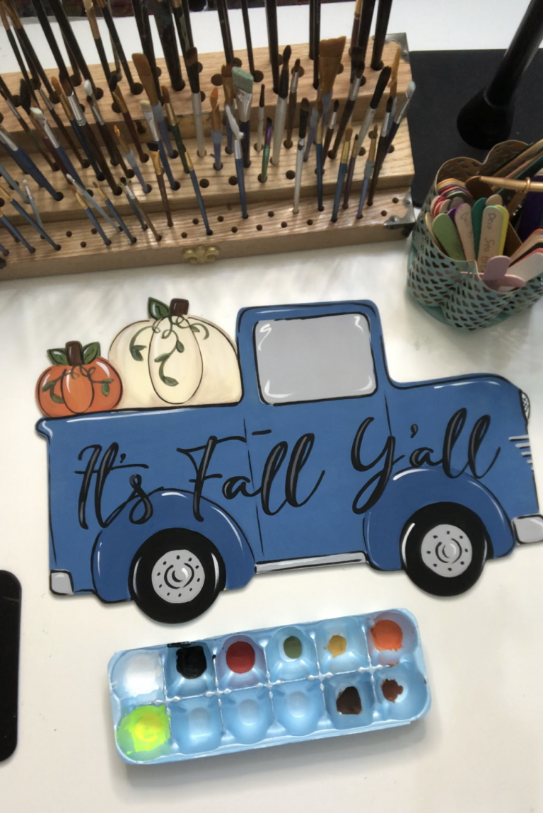 Fall Blue Truck Door Hanger