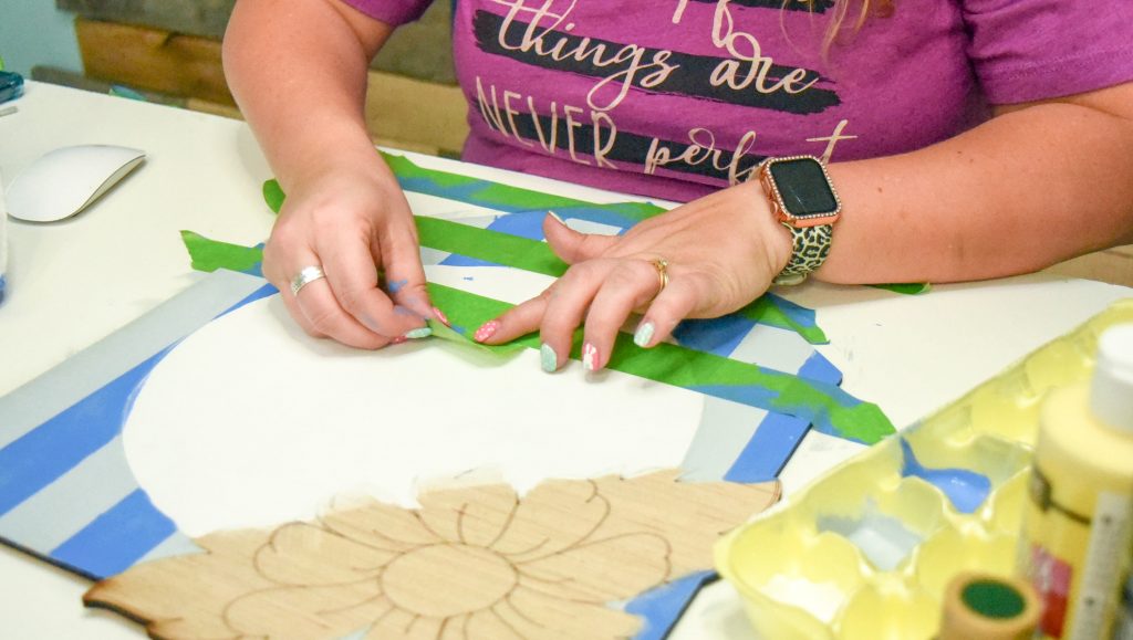 creating a gingham effect with painters tape and baby wipes