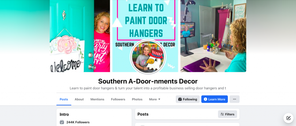 Screenshot of Southern A-Door-nments Facebook Page