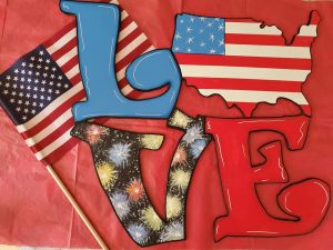 LOVE USA door hanger with American flag