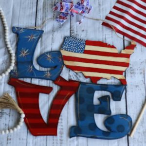 LOVE USA door hanger on patriotic background