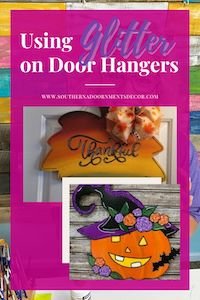 door hangers with glitter on them on a pinterest image