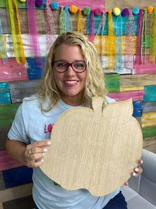 Tamara holding an Etched blank from Southern Adoornments Decor