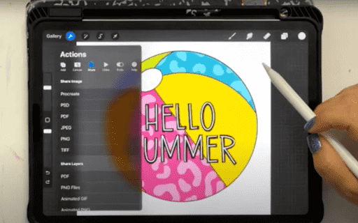 hello summer beach ball in color with door hanger design being exported on ipad